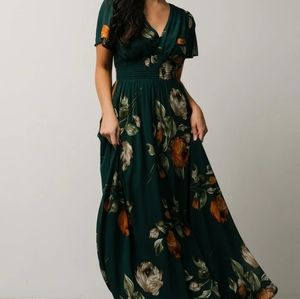 Baltic Born Green Floral Autumn Maxi Dress Elastic Bodice with V Neck
